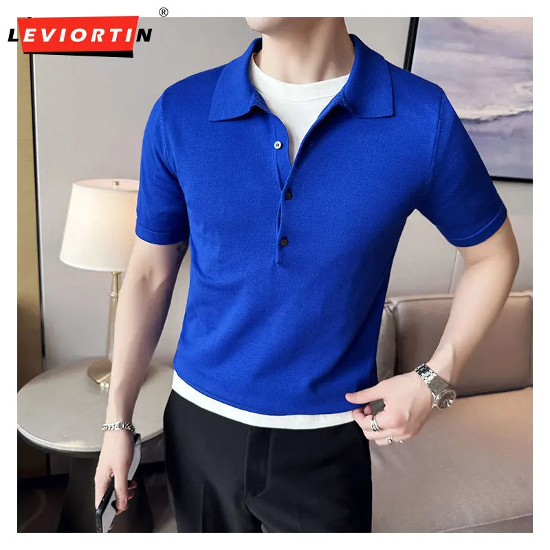 

Plus Size 4XL-M Summer Short Sleeve Knit Polo Shirts For Men Clothing 2024 Business Solid Slim Fit Casual Tee Shirt Homme Sale