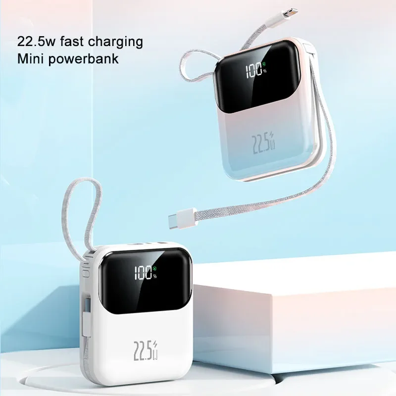 22.5W 10000mAh Portable Power Bank With USB C Cable PD20W Two-way Fast Charging Mini Powerbank for iPhone 15 Samsung ﻿Xiaomi New