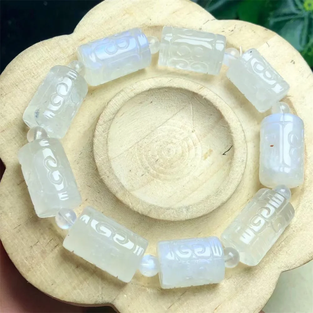 Natural Blue Moonstone Fretwork Bead Bracelet Crystal Reiki Healing Stone Fashion Jewelry Gifting Gift For Women 1pcs