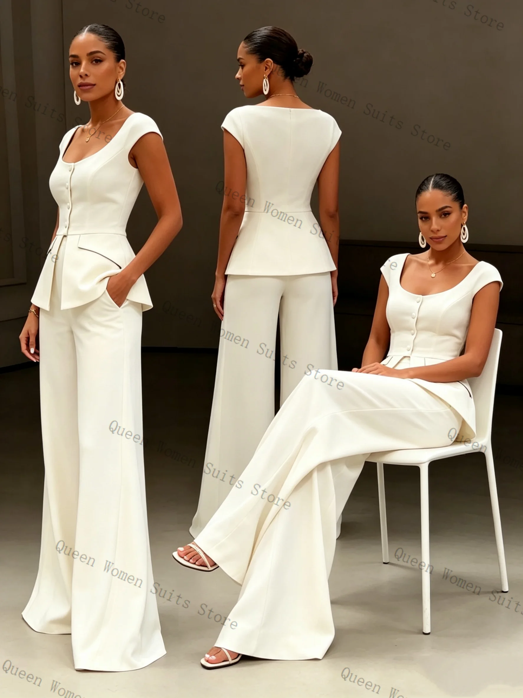 Formal Summer Women Suit Pants Set 2 Pcs Vest Top+Pants Trousers Cotton Business Office Lady Jacket Wedding Coat Customized