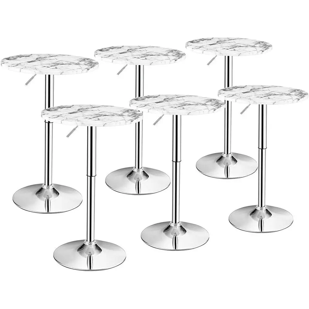 

Adjustable Height Swivel Pub Table, 360° Rotation, Silver Base, White Top for Home or Bar (6)