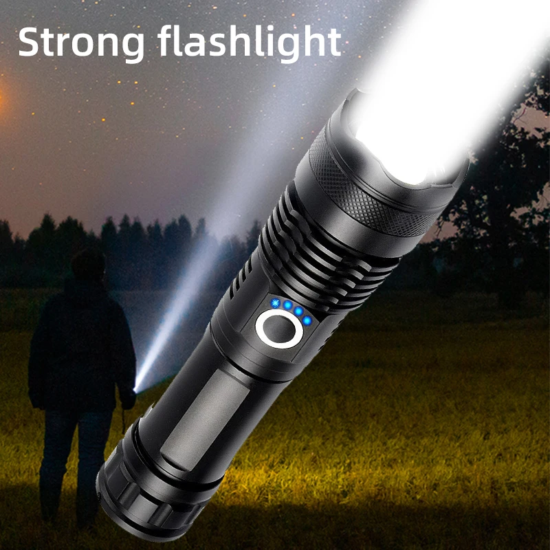 

High Power XHP100 Led Flashlight Rechargeable 4 Core Torch Zoom Usb Hand Lantern For Camping, Outdoor & Emergency Use