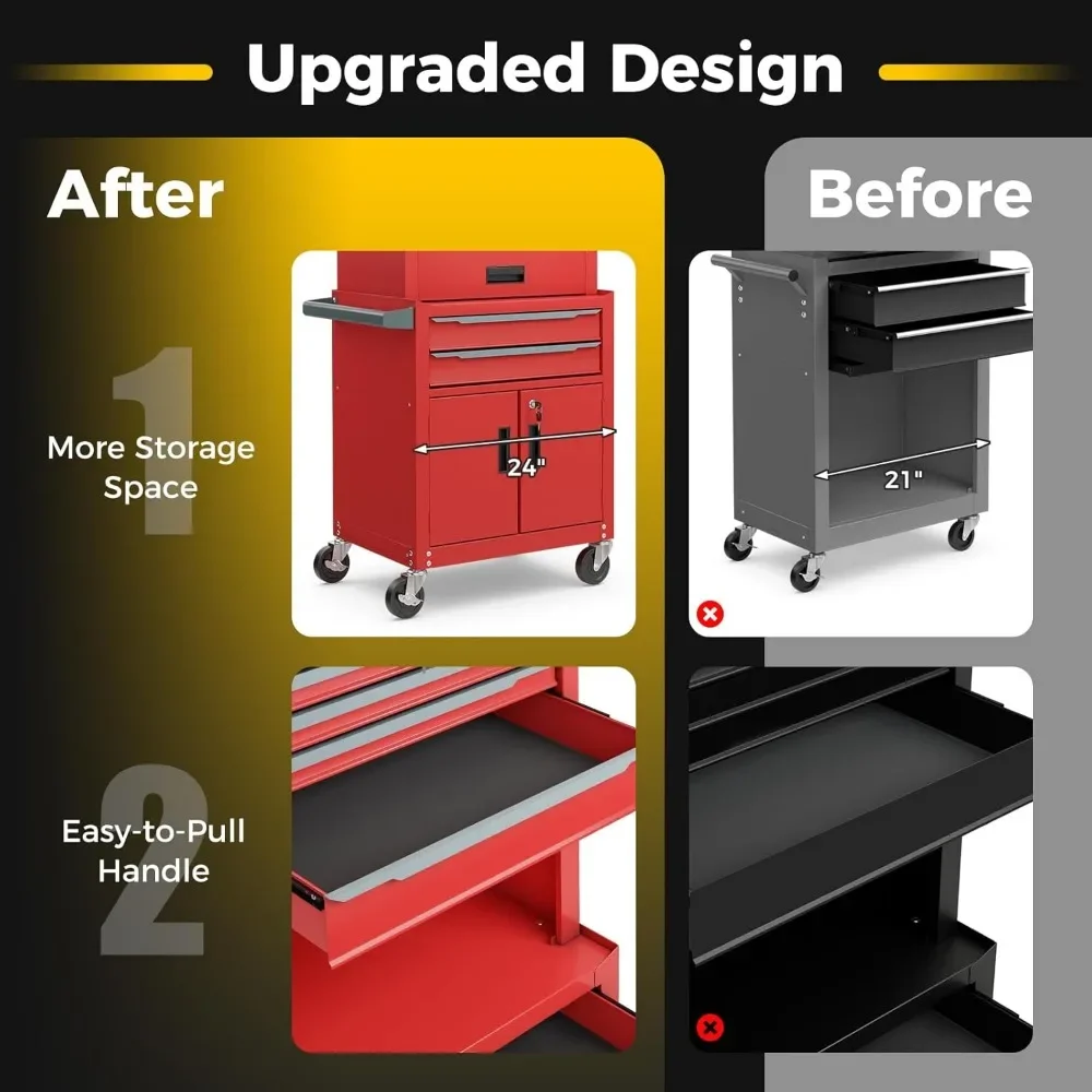 "6-Drawer 3-in-1 Tool Chest - Extra Large Storage Cabinet w/Auto Lock & 4" Lockable Wheels