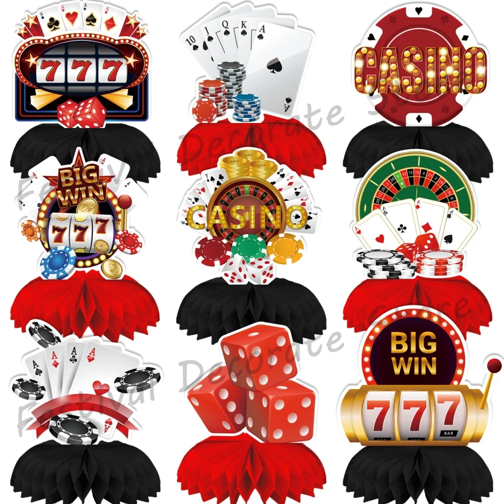 9 Stücke Casino Party Rot Schwarz Waben Mittelstücke Vegas Geburtstag Party Tisch Topper Spiel Nacht Party Dekoration Poker Events
