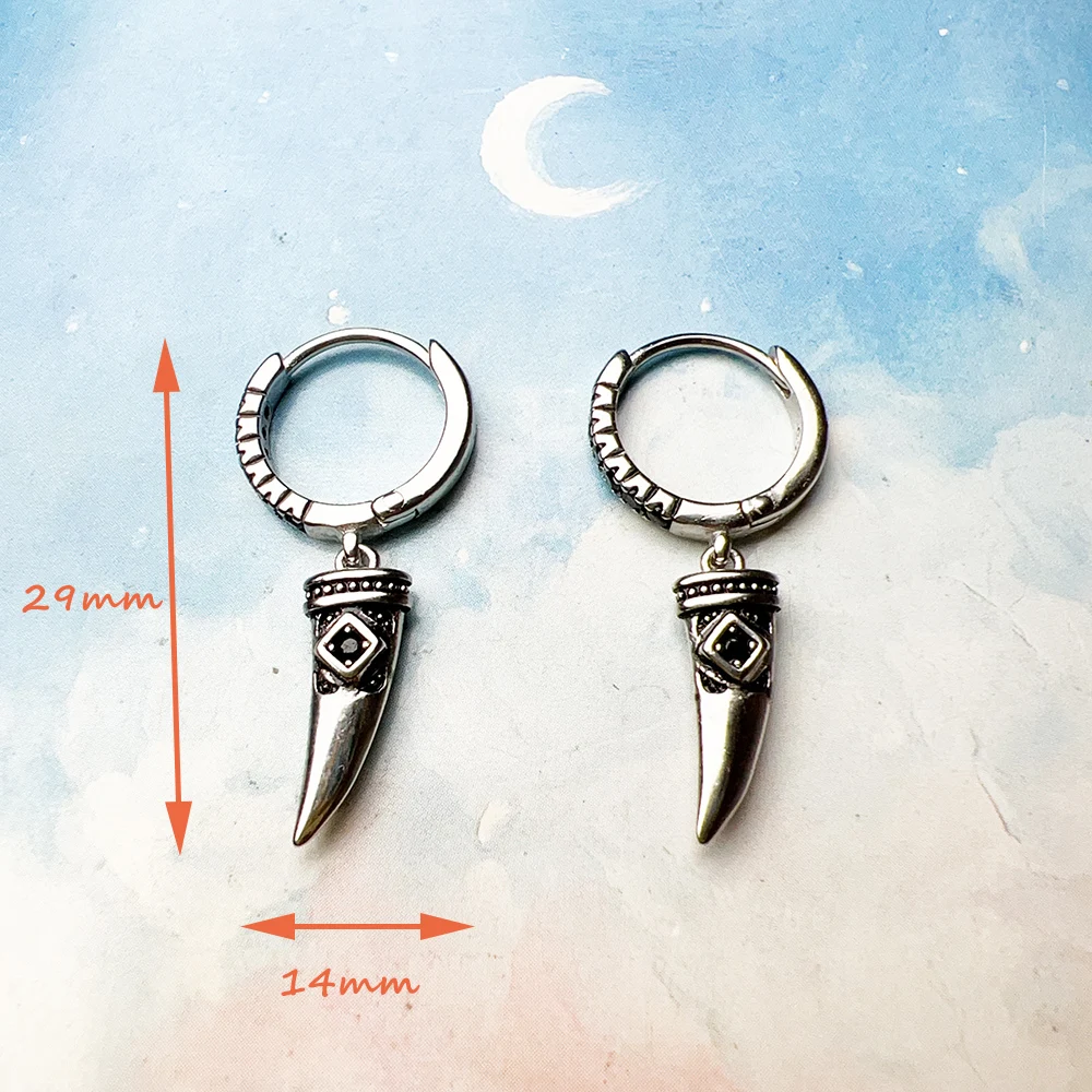 Wolf Tooth Creole Hoop Earrings Europe Style Trendy Fine Jewelry For Women Men Rebel Gift In Pure 925 Sterling Silver