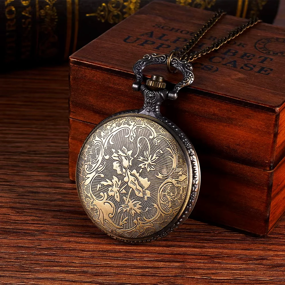 Necklace pendant watch Vintage bronzer blossom pocket watch Large quartz pocket watch