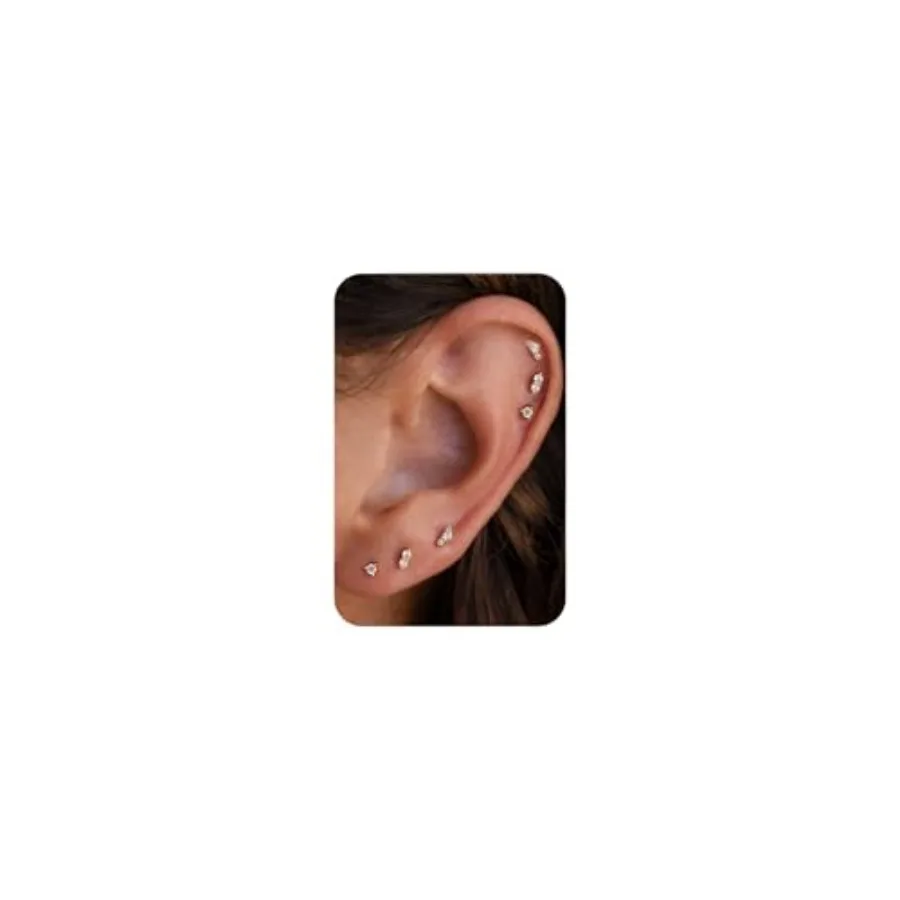 

Flat Back Earrings - 6pcs 14k/ White Plated Tiny Cubic Zirconia Diamond/ Humming////// Flat Back Stud Earrings for Women Cartil