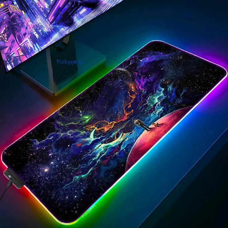 LED Ruang Biru Mouse Pad RGB Komputer Teclado Deskpad LED Bercahaya Meja Tikar PC Gamer Besar Mousepad Keyboard Meja Tikar 100x50