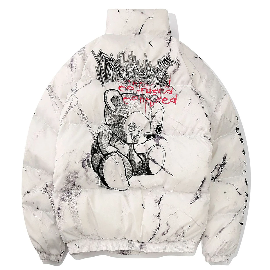 

Oversized Hip Hop Parkas Padded Puffer Jacket Men Winter Warm Coat Letter Graphic Tie Dye Streetwear Jackets Y2K Parkas Coats