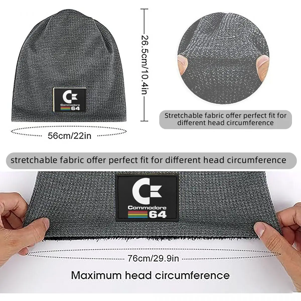 Commodore 64 Waffle Knit Fleece Lined Beanie with PU Leather Patch Unisex Warm Winter Soft Cap