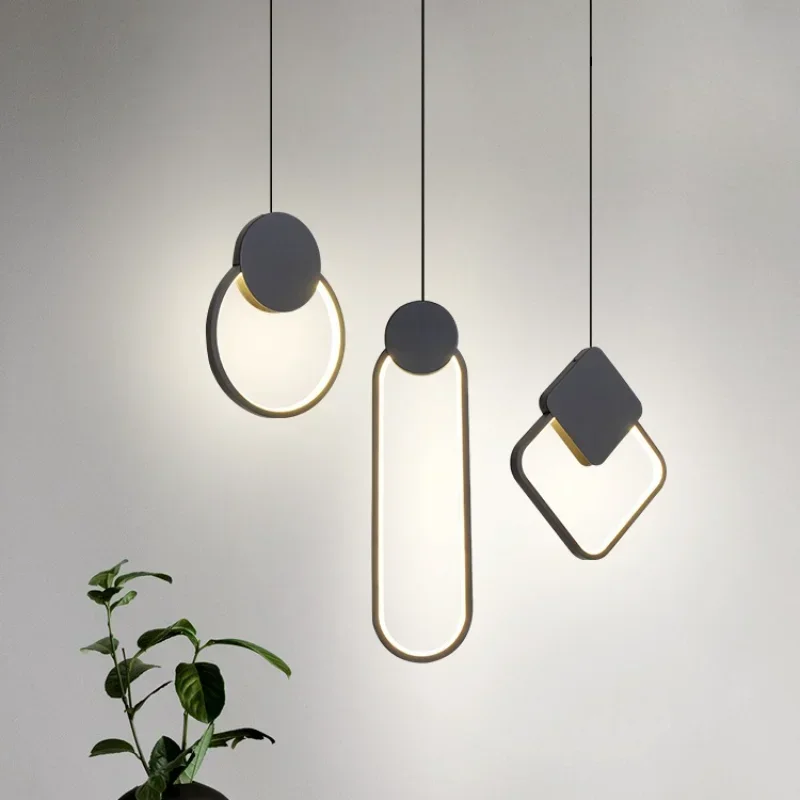 Modern LED Black White Circle Pendant Light Lighting for Bedside Bedroom Living Dining Room Study Hanging Lamp Indoor Decoration