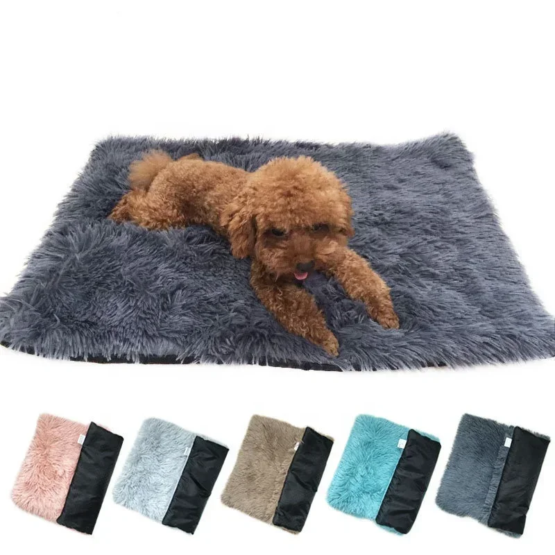 Plush Dog Bed Mat Winter Warm Pet Pad For Dog Cat Washable Non-Slip Soft Bed Accessories Easy Clean Pet Bed Large