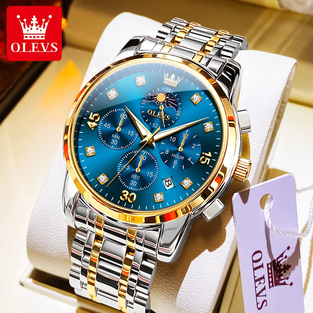 

OLEVS Men's Watch Top Brand Luxury Blue Wrist Watch Fashion Sports Chronograph Steel Quartz Men Watches Relogio Masculino