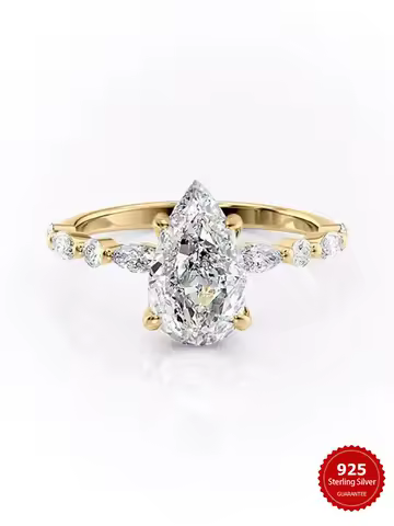 925 Sterling Silver Glamorous Water Drop Marquise Zircon Ring For Women Engagement Wedding Anniversary High Quality Fine Jewelry