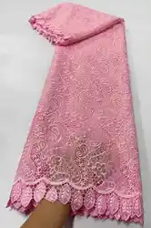 Latest Pink African Milk Silk Cord Lace Fabric 2024 High Quality Nigerian Organza Water Soluble Lace Fabric For Party Dress Sew