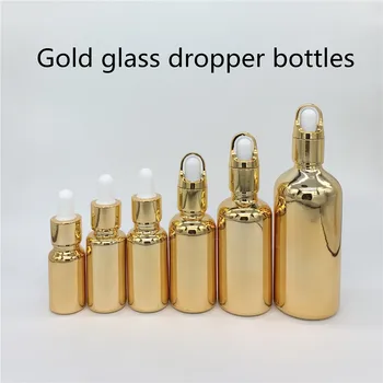 10ml,15ml,20ml,30ML,50ml,100ml altın cam damlalıklı şişe için uçucu yağ, boş parfüm şişeleri 2 adet