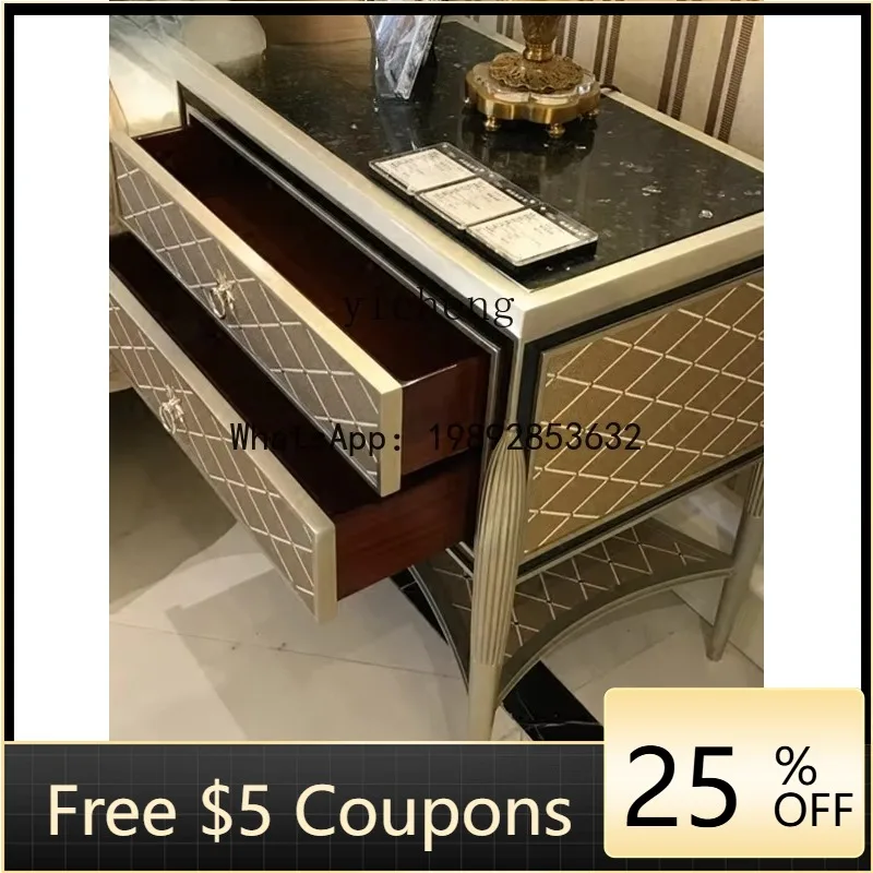 z7  Pearl-Studded Bedside Table Furniture Side Cabinet Villa Mansion Small Corner Table