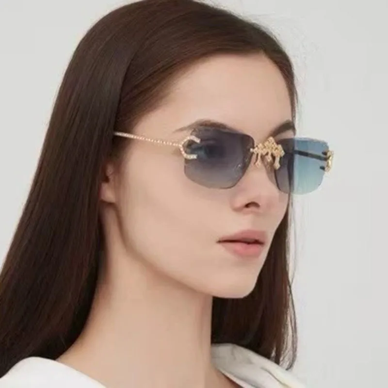 

Vintage y2k Rimless Square Cutting Lens Sunglasses Women For Men Luxury Brand Designer Popular Punk Diamond Cross Shades UV400