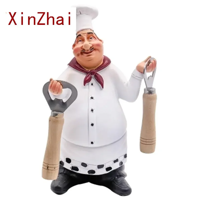 VILEAD 23cm 21cm 27cm Resin Chef Function Figurines Bottle Opener Message Board Salt And Pepper Can Creative Bar Home Ornament