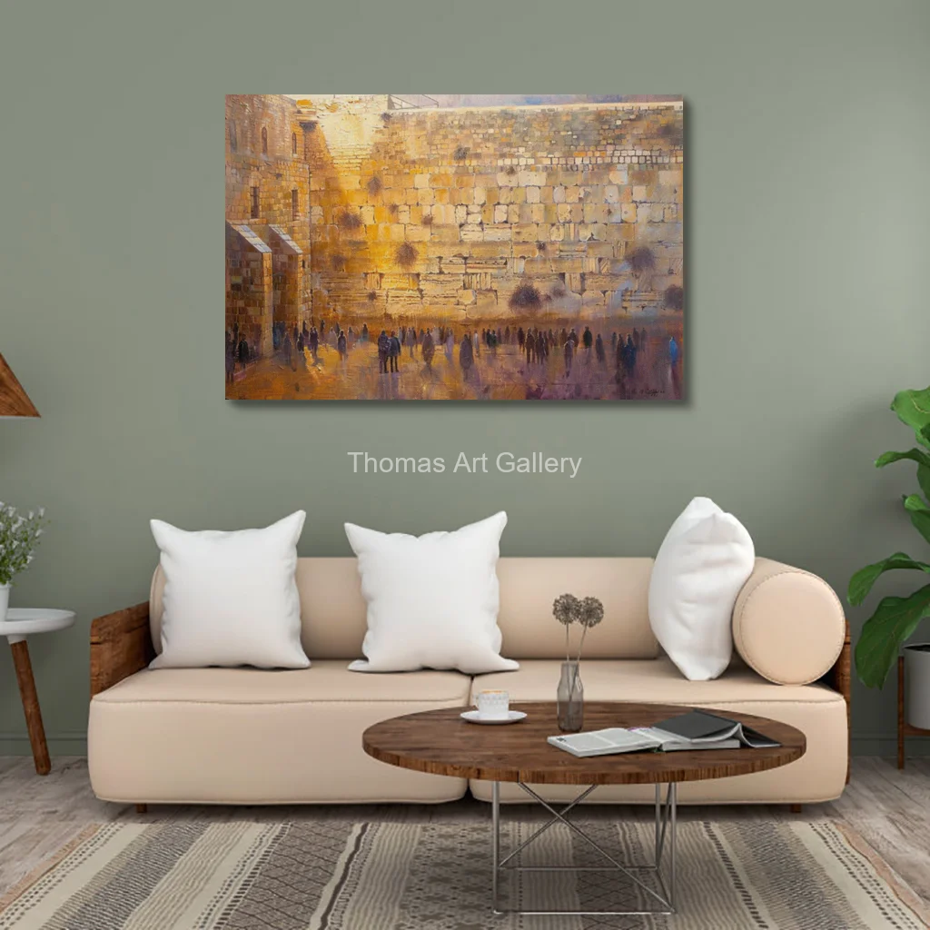 Oversized Canvas Prints Jerusalem Kotel Gold Light Abstract White Tallit Crowd Jewish Art Home Decor for Living Room Dining Room