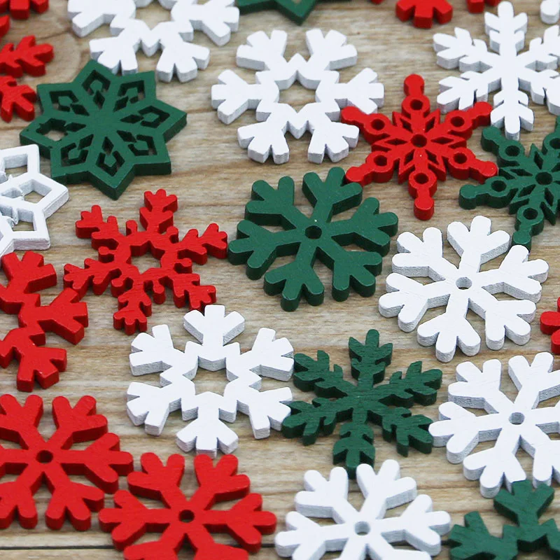 (50 Pieces/pack) 23mm Christmas Snowflake Wood Chips Colorful Diverse New Year\'s Holiday Party Window Decoration Props Toys DIY