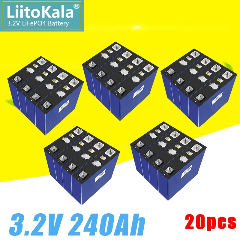 20pcs LiitoKala 3.2V lifepo4 prismatic cell 3.2V 240AH Rechargeable li Ion Battery 4S 12V 24V 48V For Yacht Solar RV battery