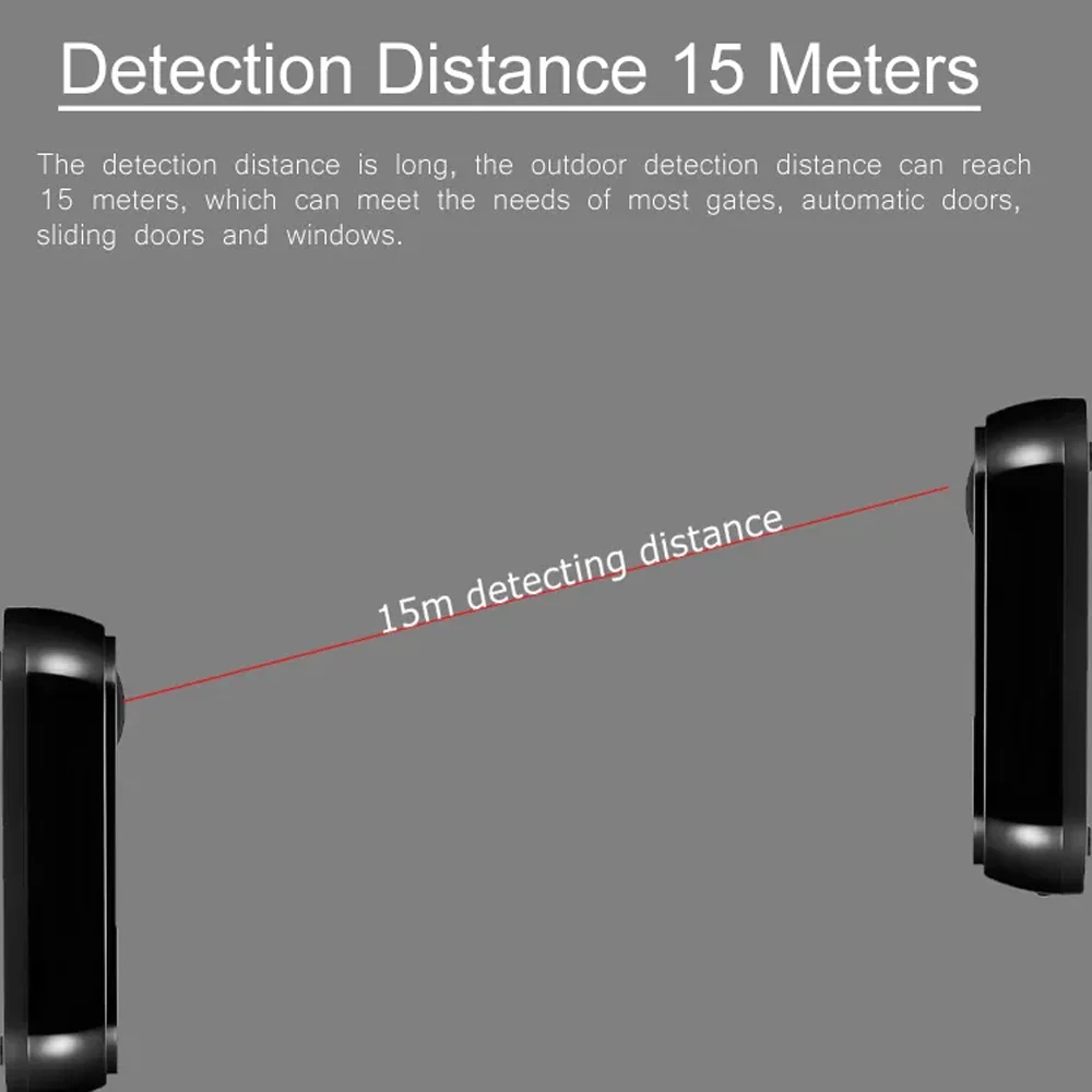 2 Jaar Batterijduur Automatische Deurfotocel 15M Enkele Infrarood Draadloze Fotocelsensor Uitgang Instelbaar Met Alarm