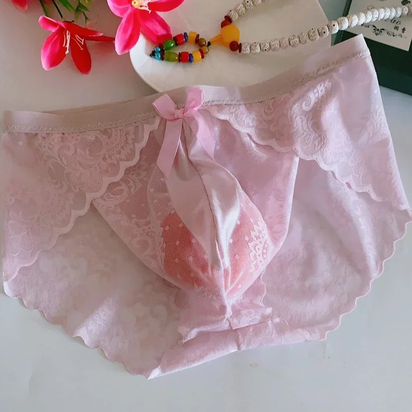 Man's Sexy See Through Lace Bow Briefs Sissy Panties Cross Dressing Erotic Underwear Live Show Dance Costumes Private Party - Image 2