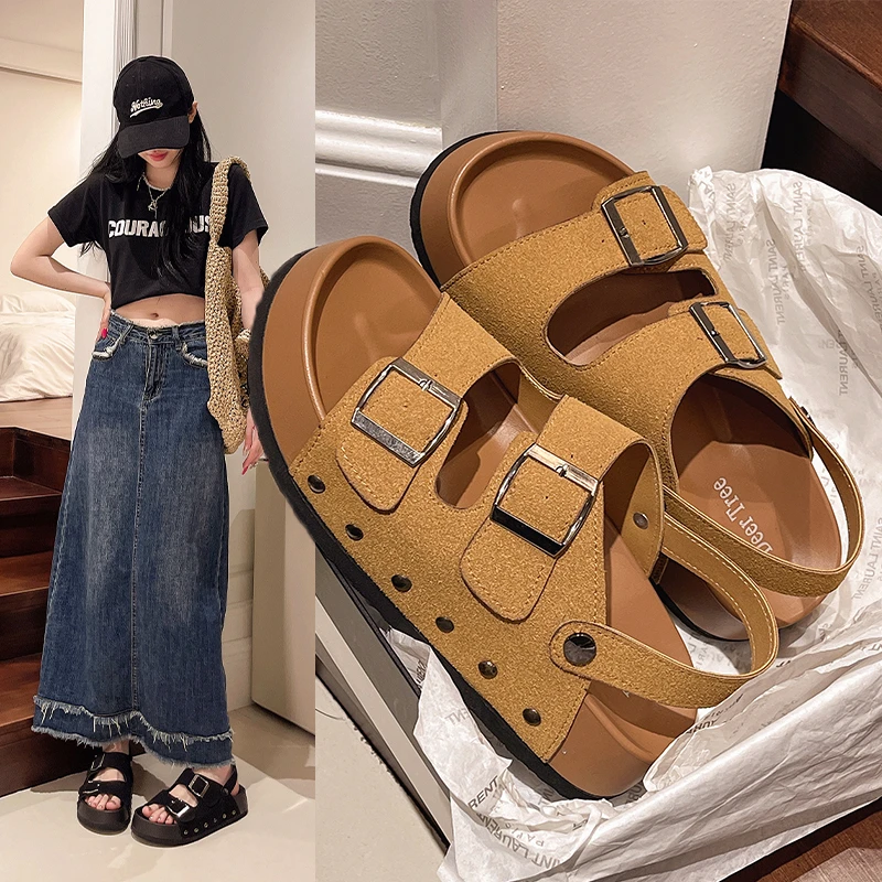 Fashion Cork Sandals Women Platform Shoes Classic Cork Slippers Female Summer Beach Sandals with Arch Support Slip-on Suede Shoe