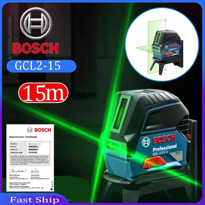 Original BOSCH Laser Level GCL 2-15G 2line 15m Horizontal And Vertical Line Building Measure Self-leveling Green Laser Level