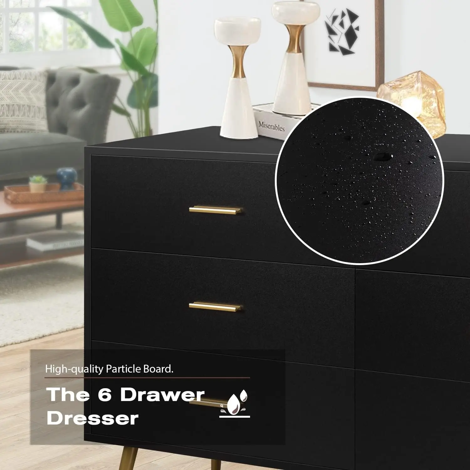 6 Drawer Dresser, Modern Wood Dresser for Bedroom with Wide Drawers and Metal Handles, Storage Chest of Drawers for Living Room