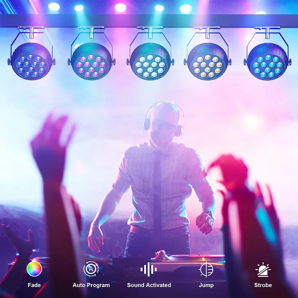 1PC 12LED Disco Party Light RGB Par Lights Wireless Battery Powered DJ Uplights Stage Light for Wedding Events Bar Club Birthday
