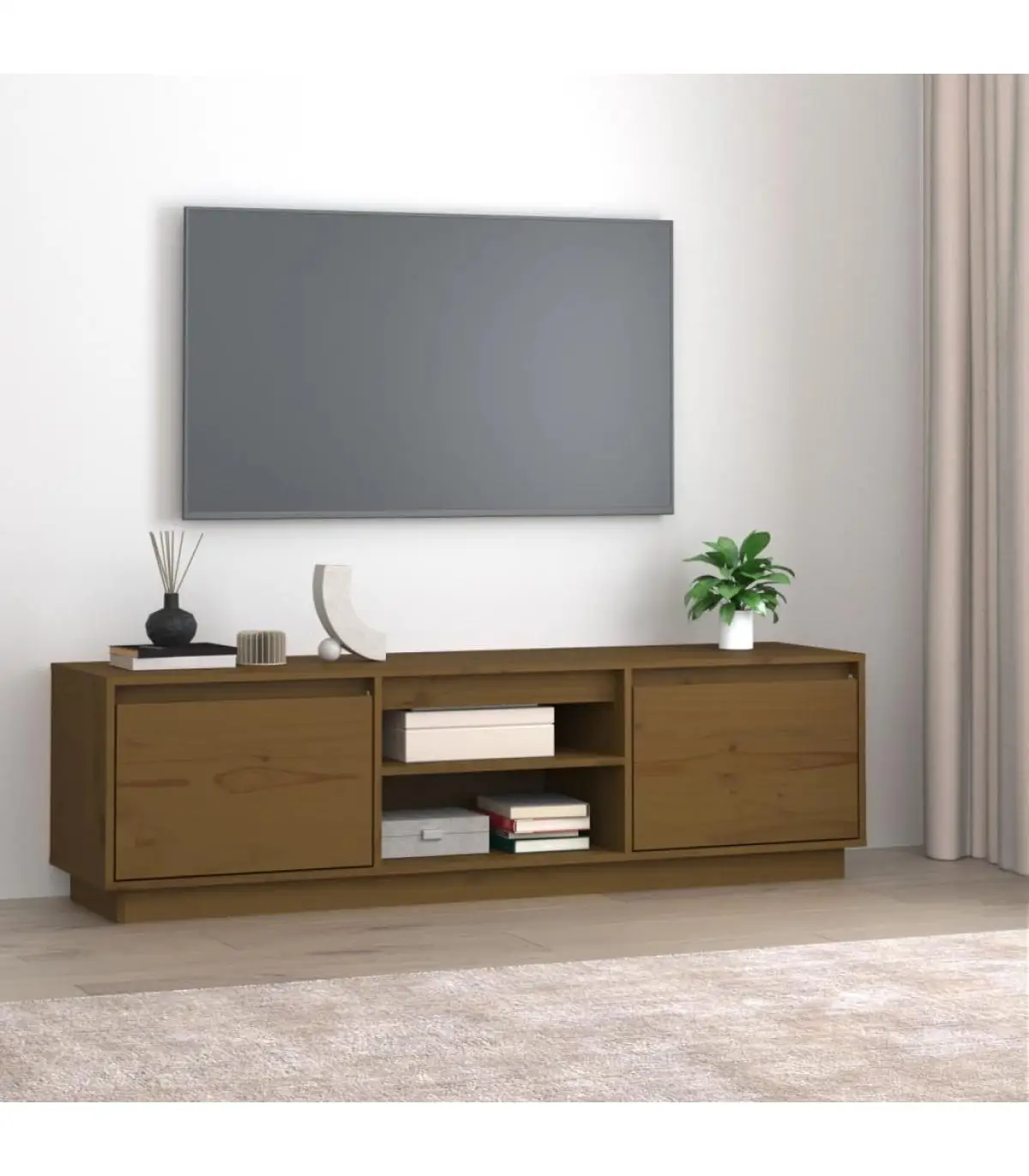 TV furniture TV solid wood pine brown honey 140x35x40 cm