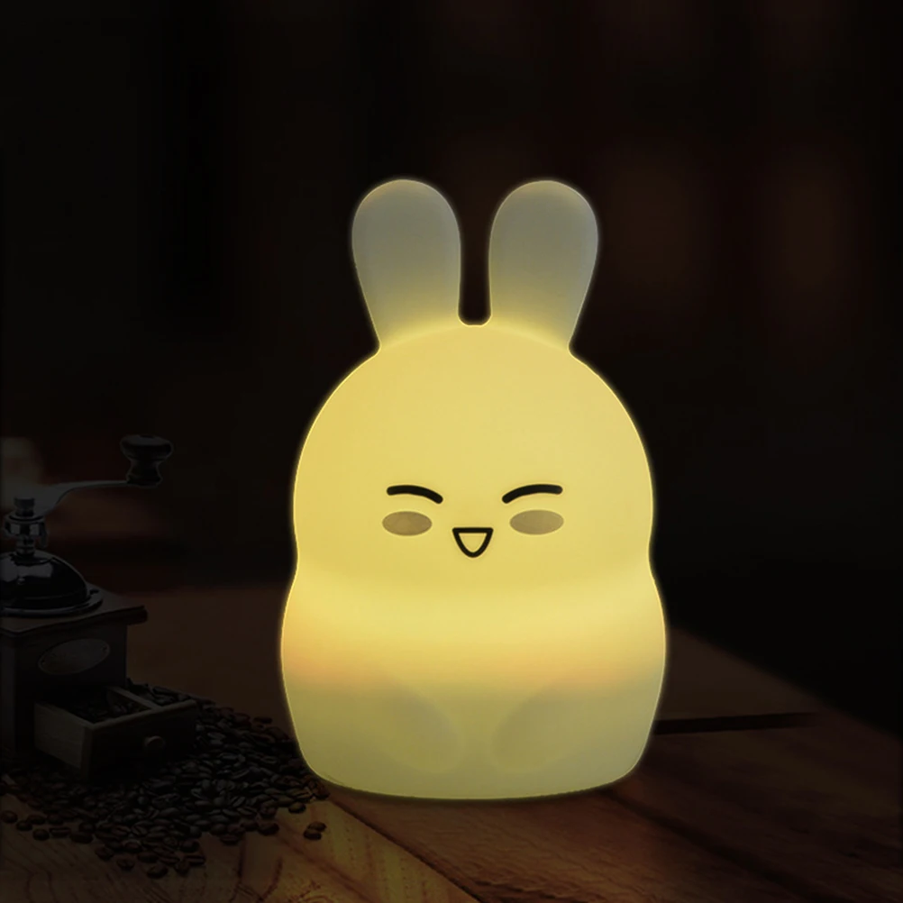 

Rabbit Night Light Kids Bedroom Cartoon Home Decorative Remote Control Safe Silicone Material Portable Dim Bedside Lamp