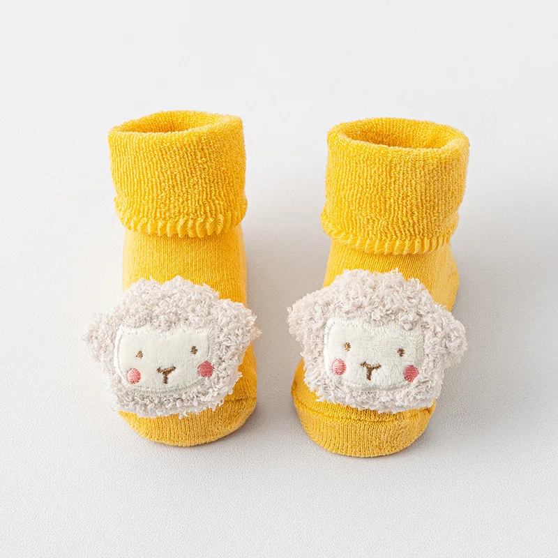 新生児用ベビーソックス 男女兼用 0-3歳 クラスA コットンフリース裏地 厚手 暖かい テリー 滑り止め 秋冬