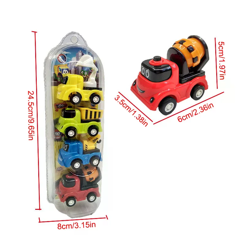 4 개/대 미니 자동차 모델 장난감 시뮬레이션 건설 차량 만화 당겨 자동차 장난감 어린이를위한 교육 선물 소년 소녀