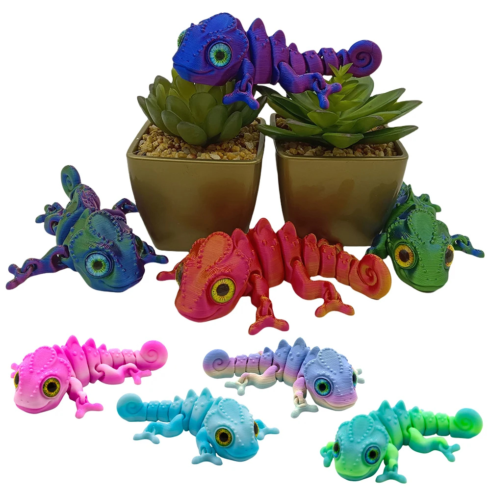 3D Printed Chameleon Tabletop Ornaments Animal Toy Creative Articulated Chameleon Models for Home Decoration Gift for Kids