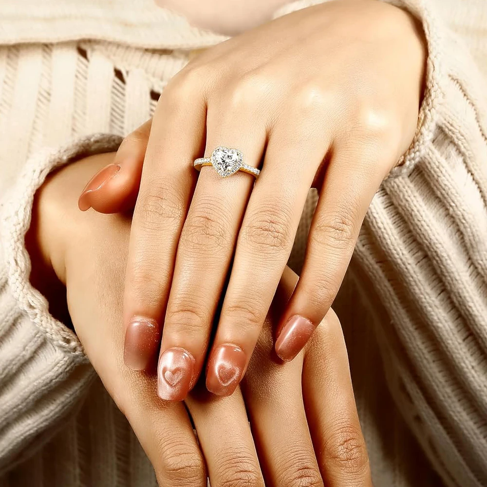 Luomansi Heart Shaped Gold Ring Pink Moissanite 2CT 8MM with Certificate 100%-S925 Women\'s Women\'s Jewelry Wedding Party Gift