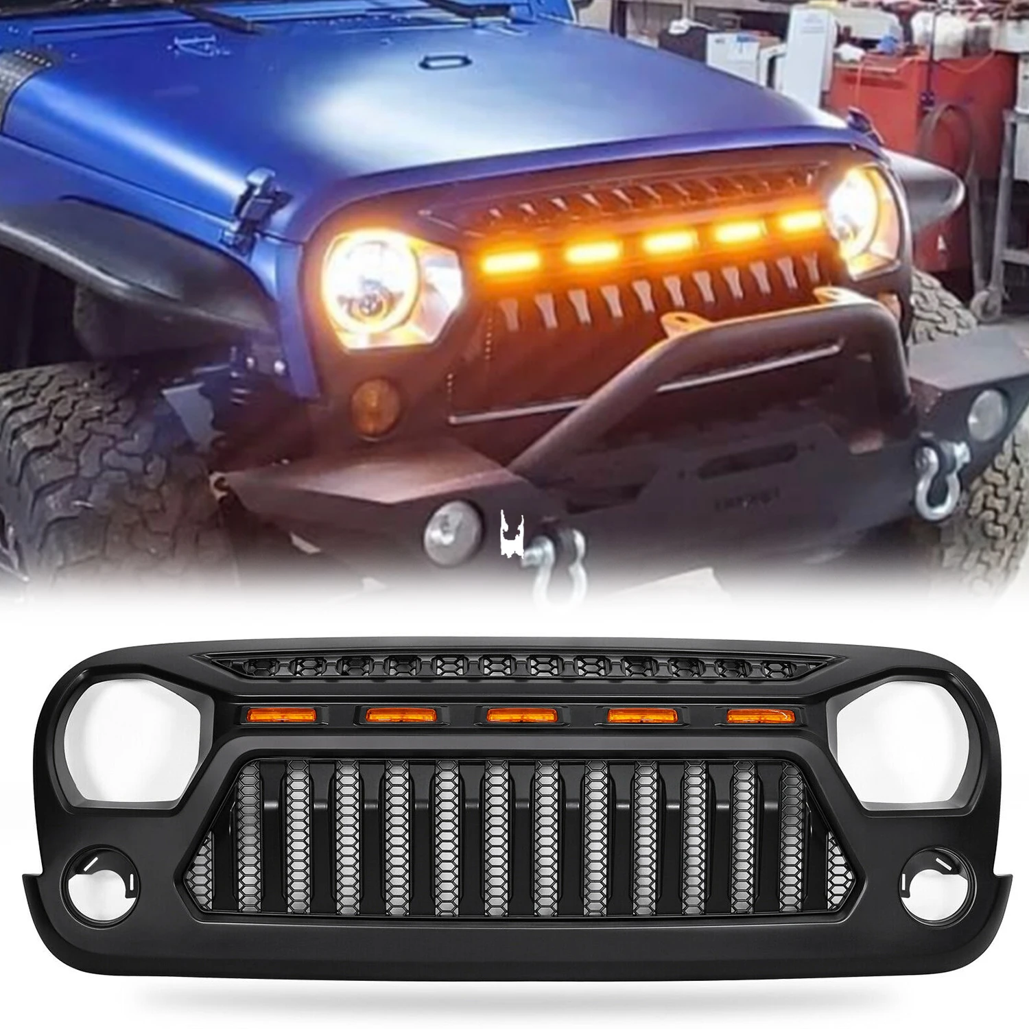 Easy to Clean  JK Grille with LED ABS for jeep for wrangler 2007-2017 lantsun supplier J395