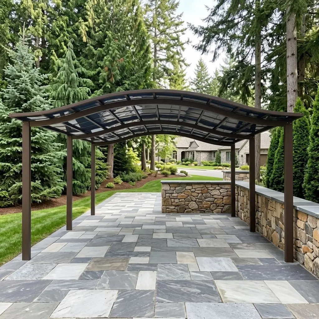 High Quality Outdoor Large Sized Car Parking Latest Design Arched Rainproof Car Shelter Easy Assembly Aluminum Acrylic Carport