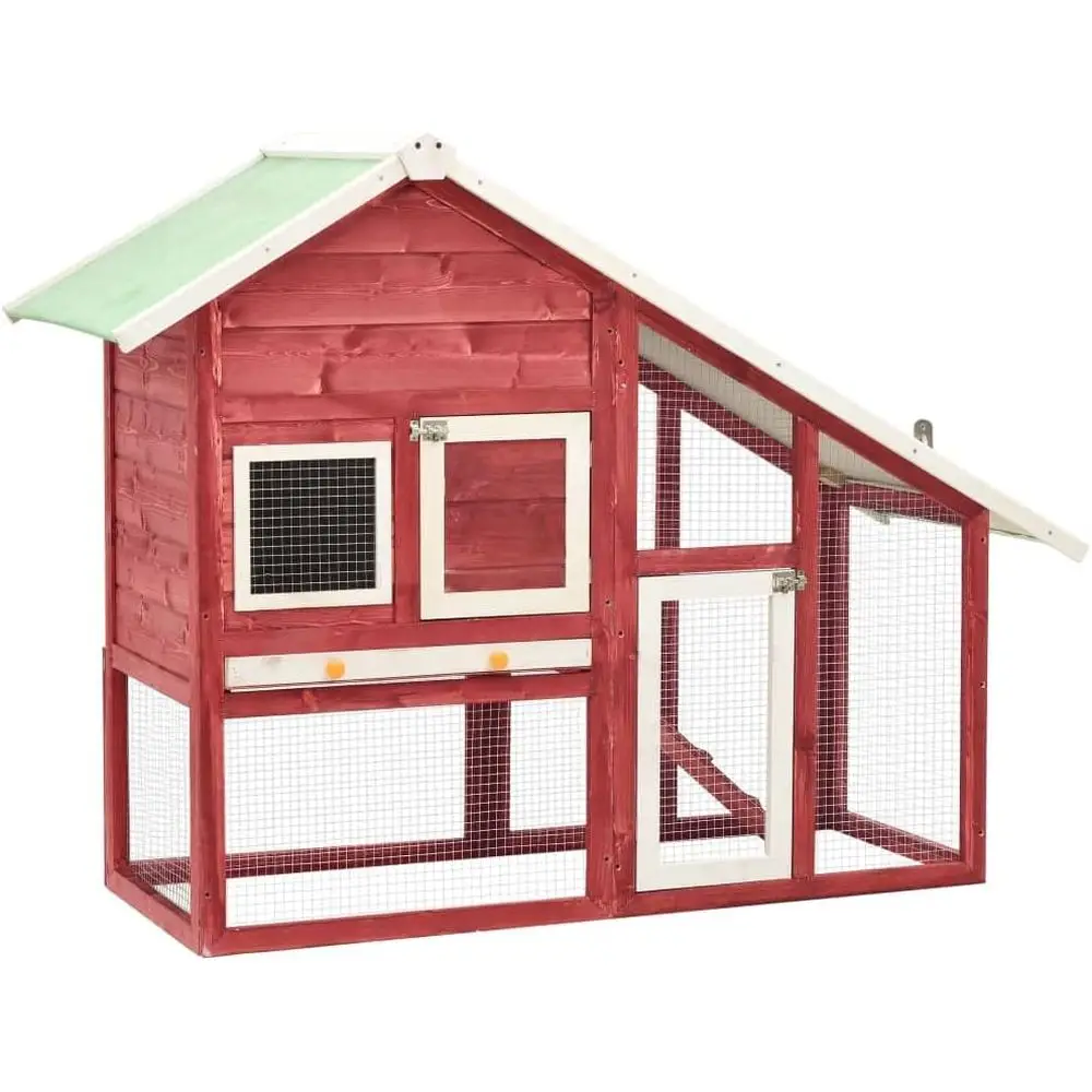 

Red and White 55.1x24.8x47.2 Solid Wood Indoor/Outdoor Pet House for Rabbits, Chickens, and Guinea Pigs