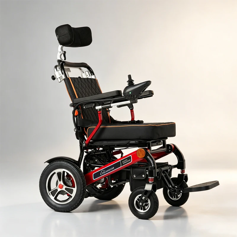 Leichter, faltbarer Elektrorollstuhl, geländegängig, mit Stoßdämpfer, verstellbarer Kopfstütze, verstellbarer Rückenlehne, Mobilitätsroller