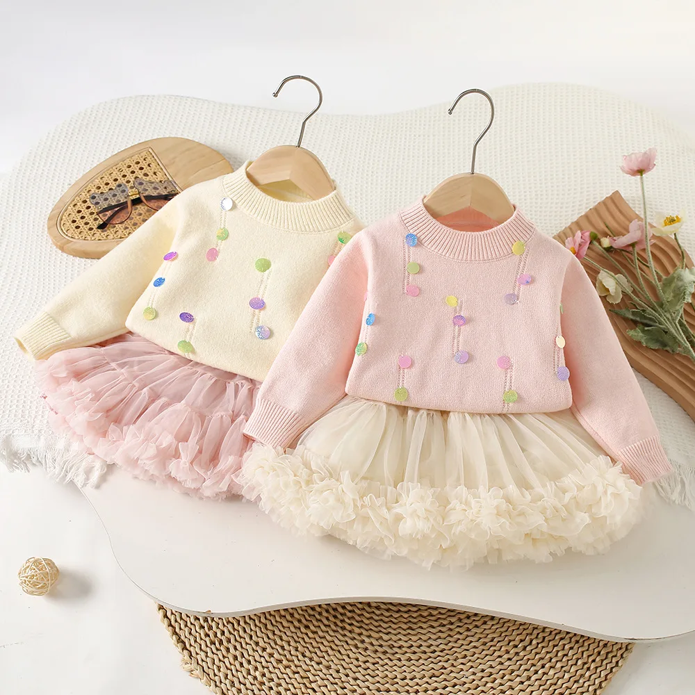 girl's-jumper-set-shell-sequins-jumper-light-pink-mesh-skirt-female-baby-new-chao-pai-korean-knitting-two-piece-set-90-130cm