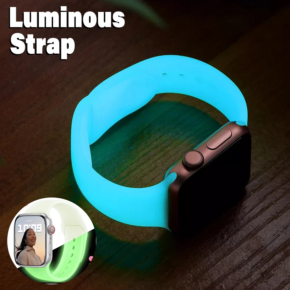 Luminous Silicone Strap for Apple Watch Band 8 Ultra 49mm 7 6 se 5 4 40mm 44mm Sport Loop for Iwatch Series 3 2 45mm 41mm 38mm