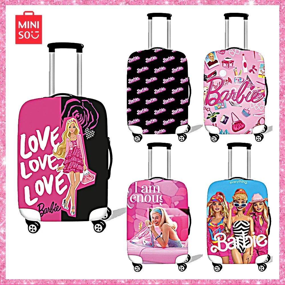

New Miniso Barbie Pink Anime Printed Luggage Protector Travel Dust Elastic Cover Cartoon Fashion Boys Girls Travel Gift 2024