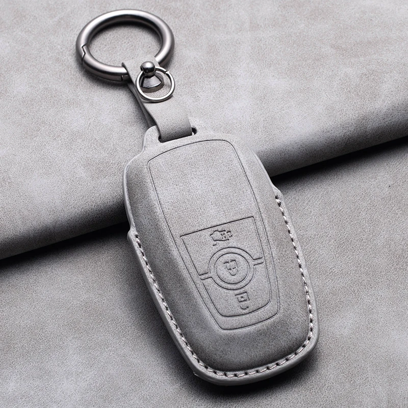 

Leather Car Key Case Cover Shell for Ford Fusion Mustang Explorer F150 F250 F350 EcoSport Edge S-MAX Ranger Lincoln Mondeo