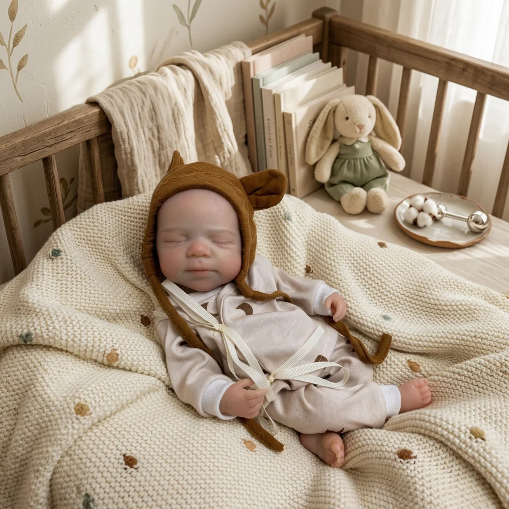 13 Inch Pascale Full Body Silicone Reborn Doll Closed‑Eyes Sleeping Design Lifelike Hand‑Painted Waterproof Collectible Art Ornament for Holiday & Birthday Gifts