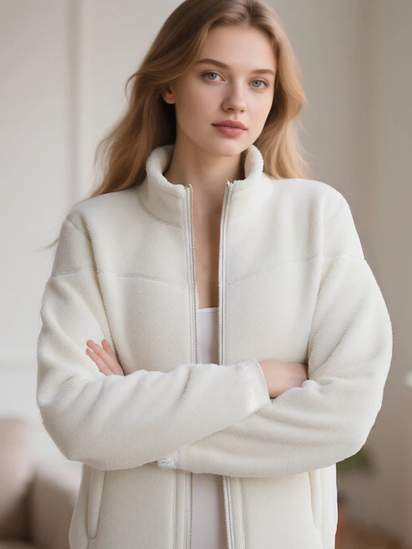 

Женская теплая куртка из овечьей шерсти с воротником-стойкой и застежкой-молнией, двусторонняя подставка для ношения, повседневная одежда, длинный свек, полиэстер F...