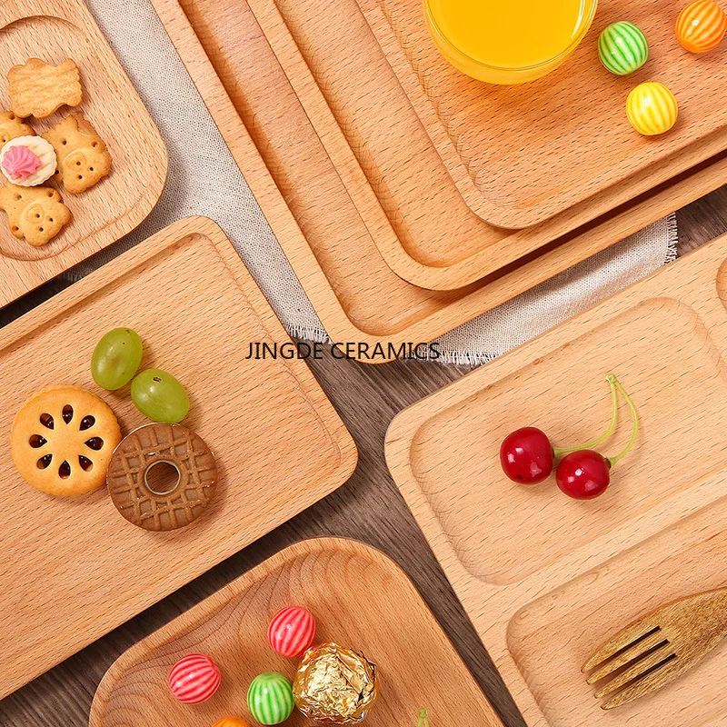 Japanese Style Solid Wood Tray Round/rectangular Counting Center Living Room Fruit Platter Breakfast Plate Kitchen Storage Tray