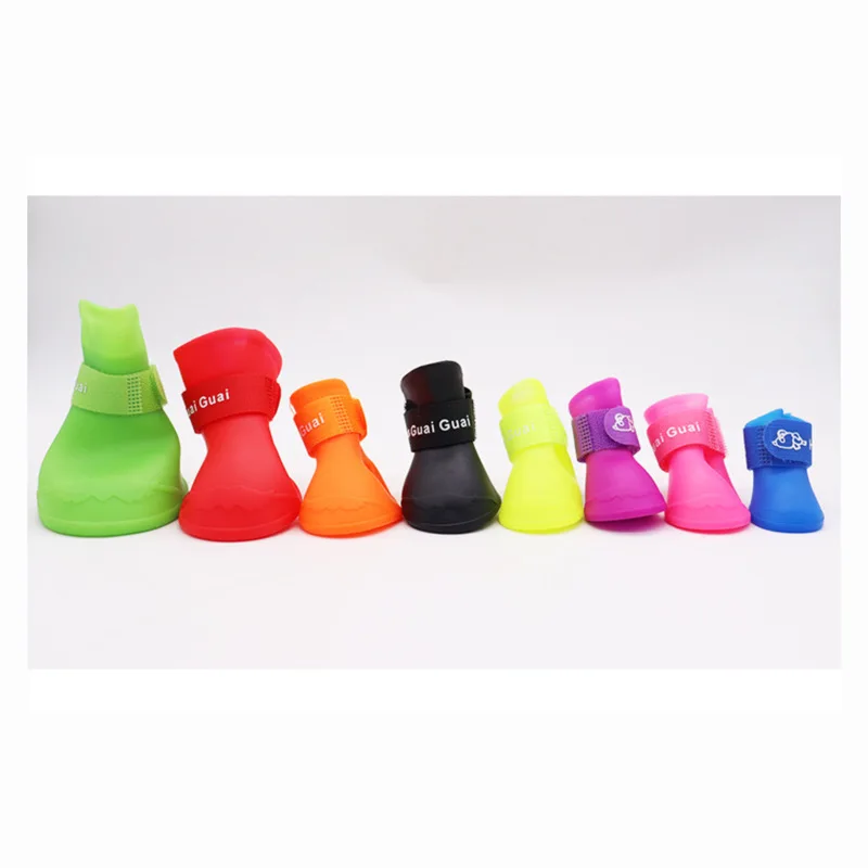 4pcs/Set Dogs Shoes Candy Colors Rubber Waterproof Soft Pet Rain Boots For Puppy Cats S/M/L